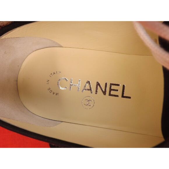 NIB CHANEL G31345 BEIGE CANVAS LACE UP PEARLS CC ESPADRILLE FLAT OXFORDS 39.5 - Picture 6 of 12